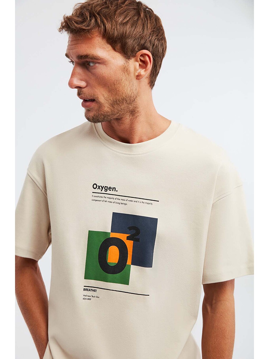 Bej PRISMATIC Erkek %100 Organik Pamuklu Özel Kalın Dokulu Nefes Alabilir Oversize Baskılı BEJ T-Shirt-1