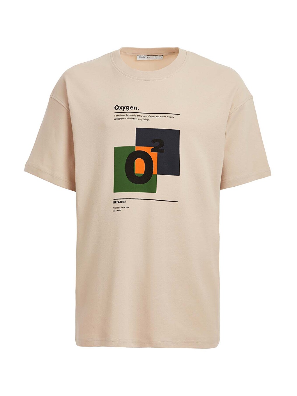 Bej PRISMATIC Erkek %100 Organik Pamuklu Özel Kalın Dokulu Nefes Alabilir Oversize Baskılı BEJ T-Shirt-6