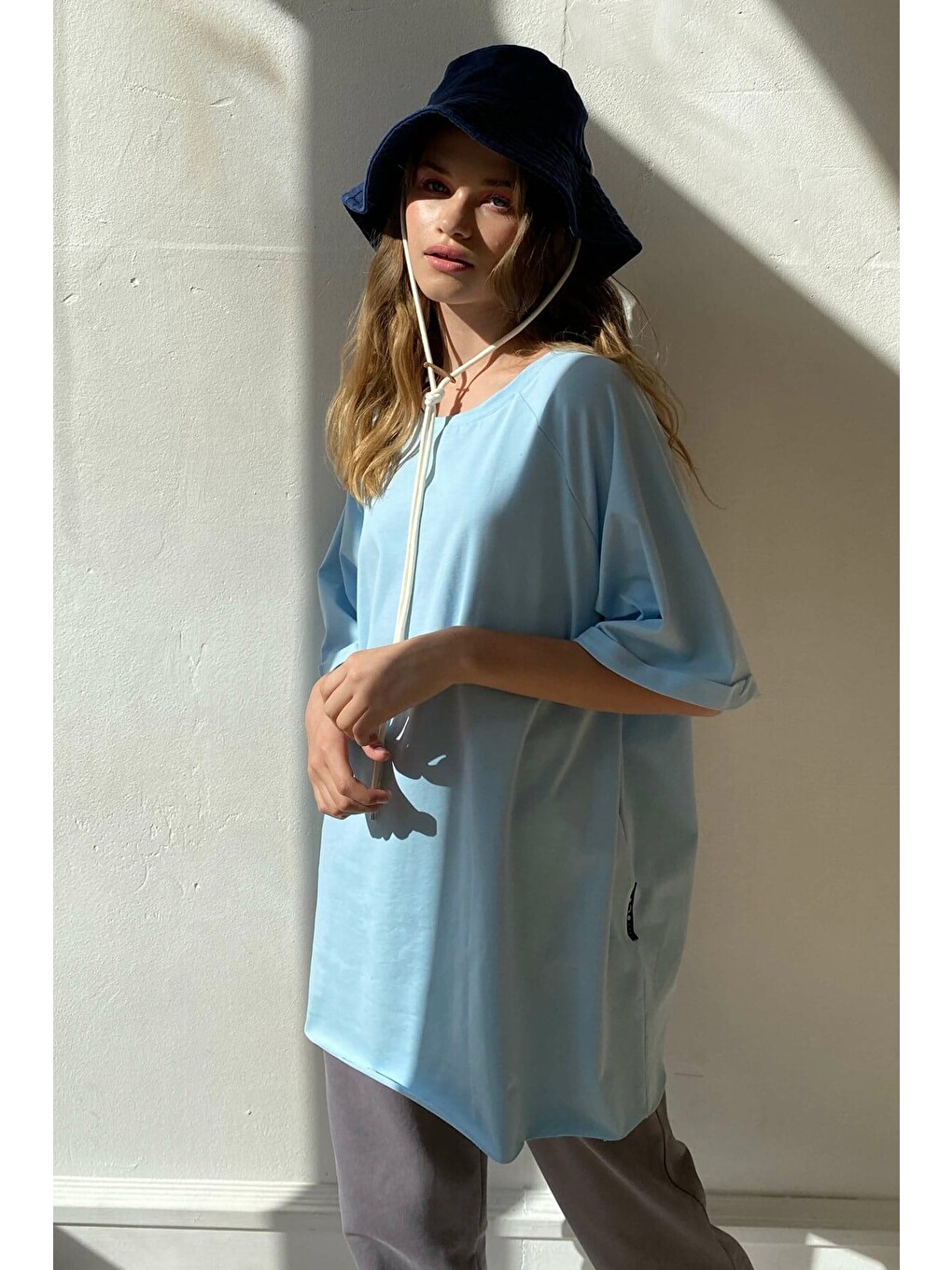 Mavi Oversize Basic Kadın Tişört-1
