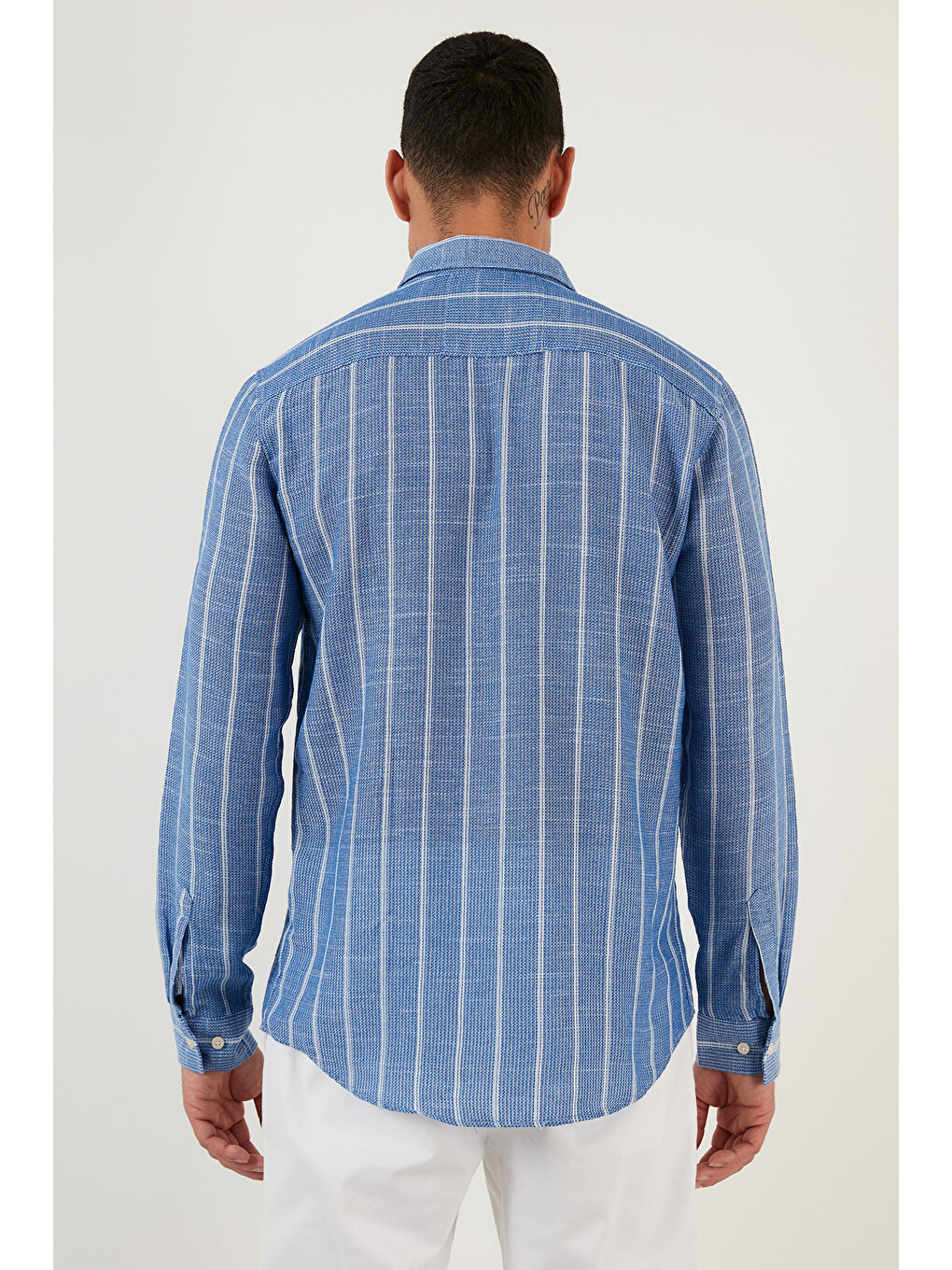 Mavi Pamuklu Çizgili Regular Fit Düğmeli Yaka Gömlek Cf21s112480-5
