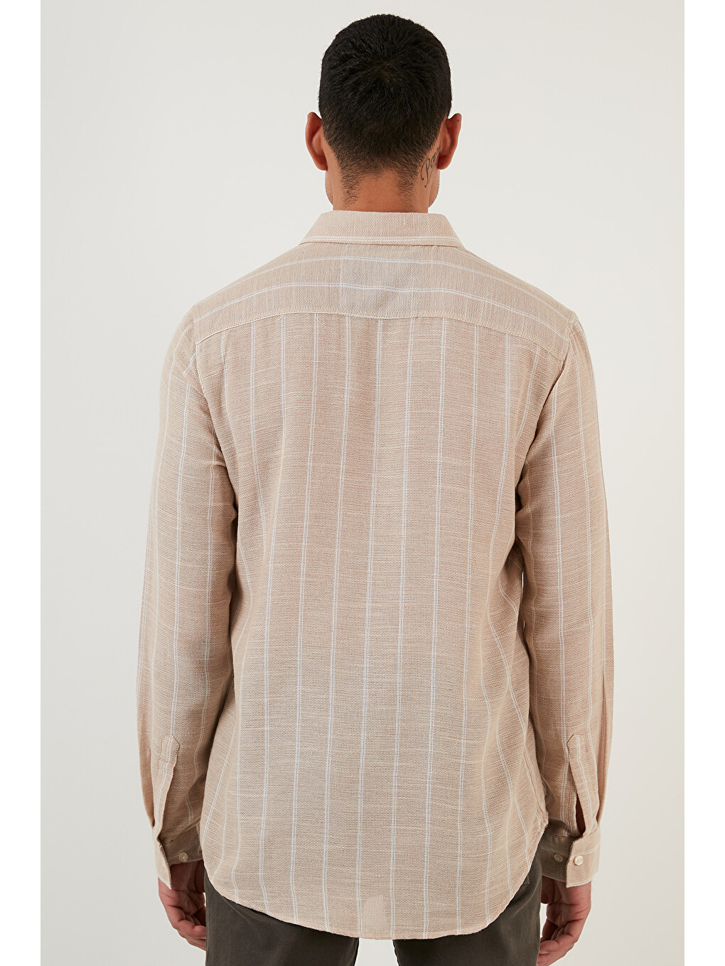 Ekru Pamuklu Çizgili Regular Fit Düğmeli Yaka Gömlek Cf21s112480-5