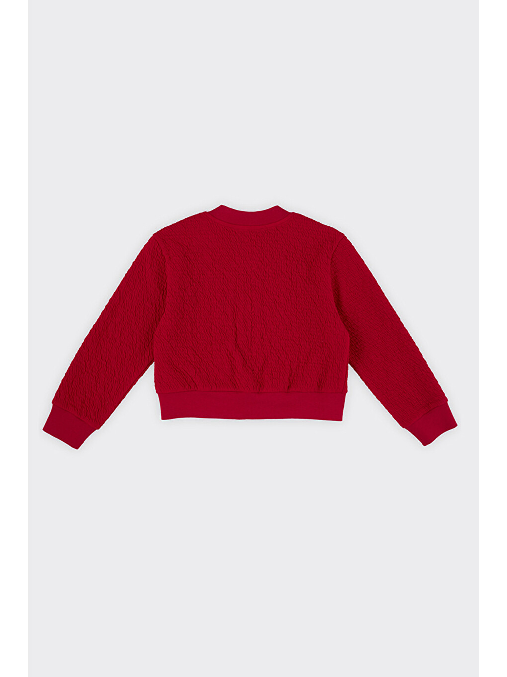 Kız Çocuk Dokulu Fermuarlı Kırmızı Sweatshirt-1