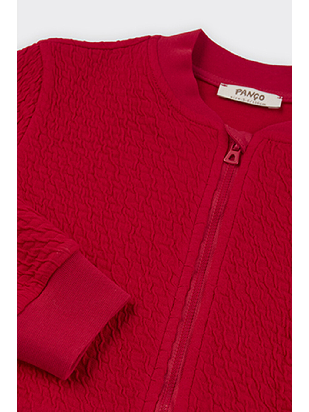 Kız Çocuk Dokulu Fermuarlı Kırmızı Sweatshirt-2