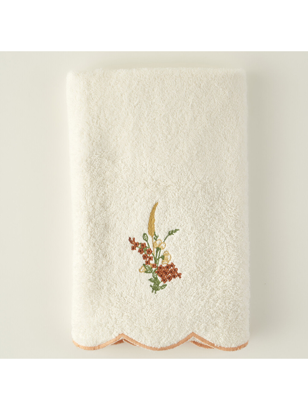 Ekru %100 Pamuk Flores Yüz Havlusu Krem (50x90 Cm)-8