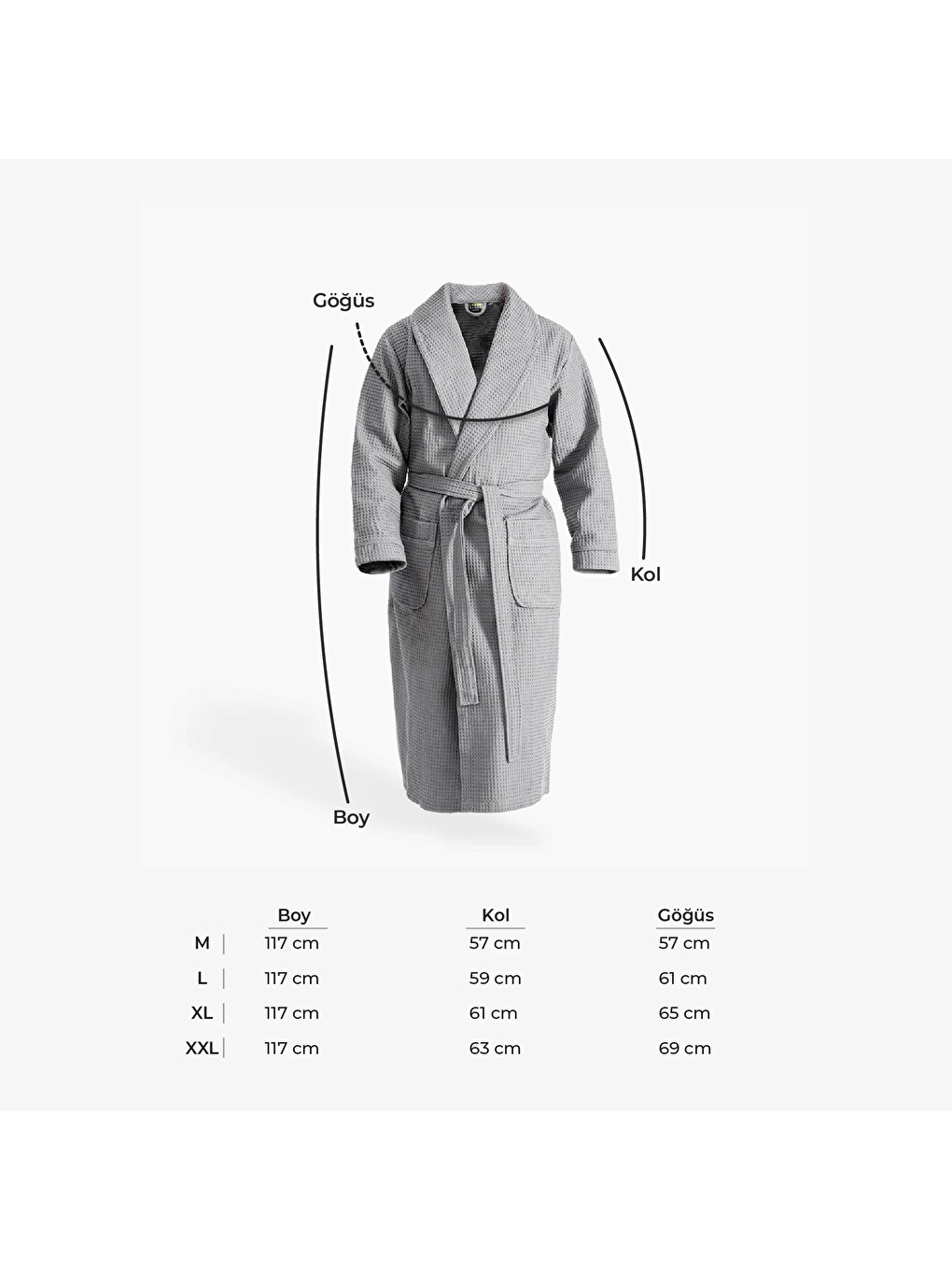 Afra Elite Serisi Erkek Pike Bornoz Gri, Oeko Tex Sertifikalı %100 Ege Pamuğu, Dokuma , 250 GSM-4