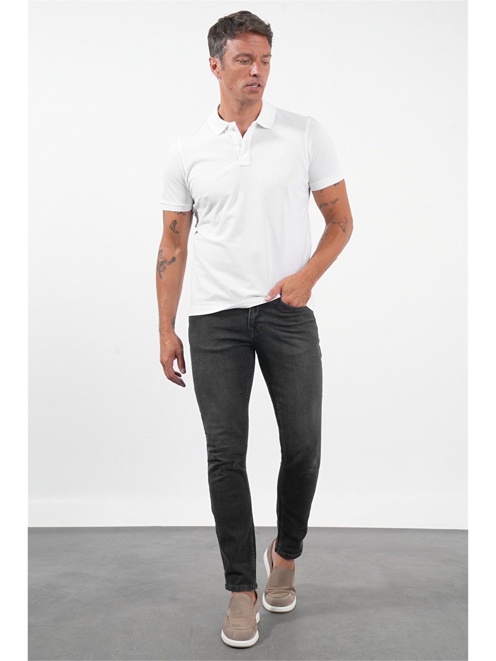 Beyaz Polo Yaka Pike Kısa Kol Slim Fit Pamuklu Tişört 1011260170-1