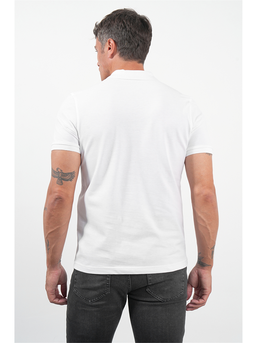 Beyaz Polo Yaka Pike Kısa Kol Slim Fit Pamuklu Tişört 1011260170-4