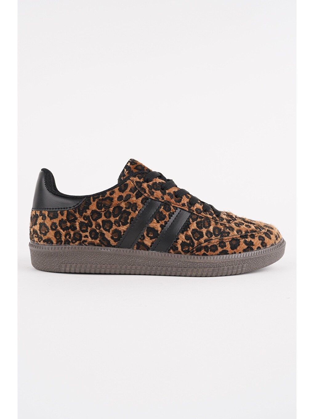 Sarı Leopard Kadın Ortopedik Günlük Bağcıklı Yürüyüş Leopar Desenli Sneaker Spor Ayakkabı