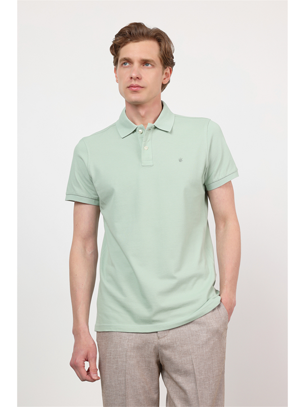 Yeşil Polo Yaka Kısa Kol Cepsiz Slim Fit Pamuklu Tişört 1011260154