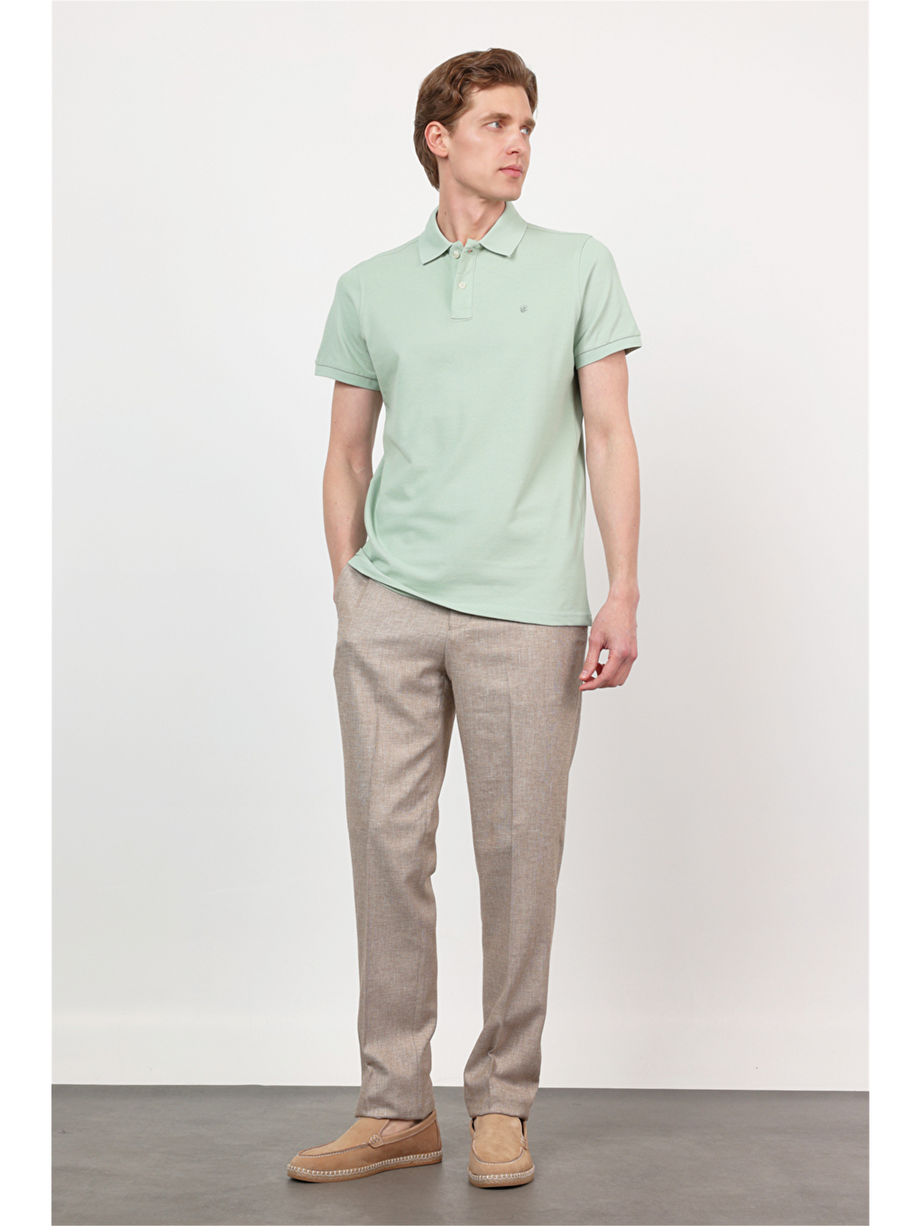 Yeşil Polo Yaka Kısa Kol Cepsiz Slim Fit Pamuklu Tişört 1011260154-1