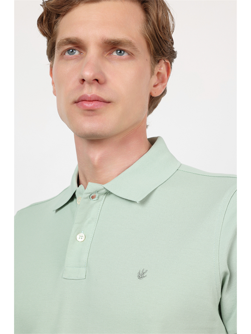 Yeşil Polo Yaka Kısa Kol Cepsiz Slim Fit Pamuklu Tişört 1011260154-3
