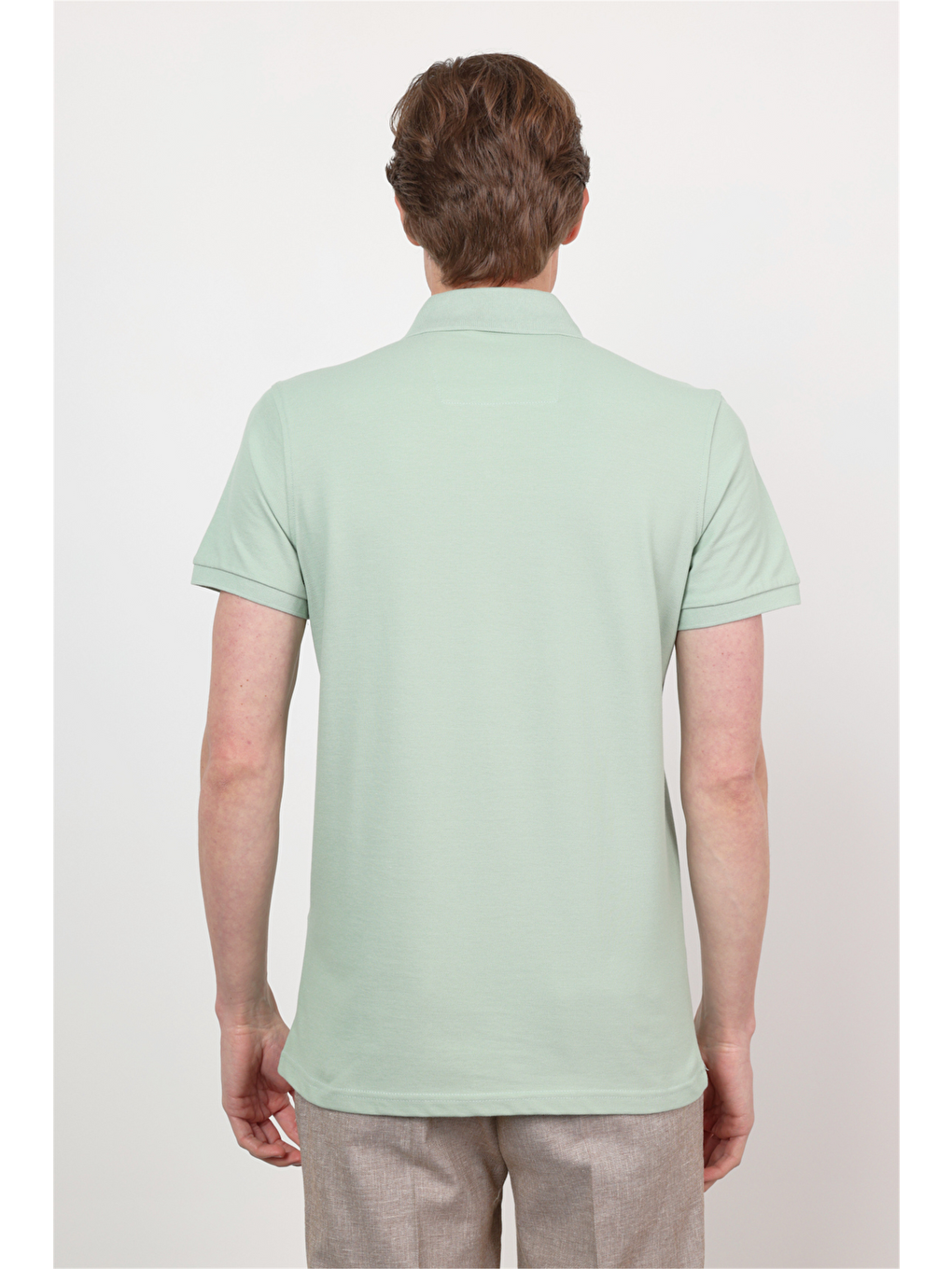 Yeşil Polo Yaka Kısa Kol Cepsiz Slim Fit Pamuklu Tişört 1011260154-4