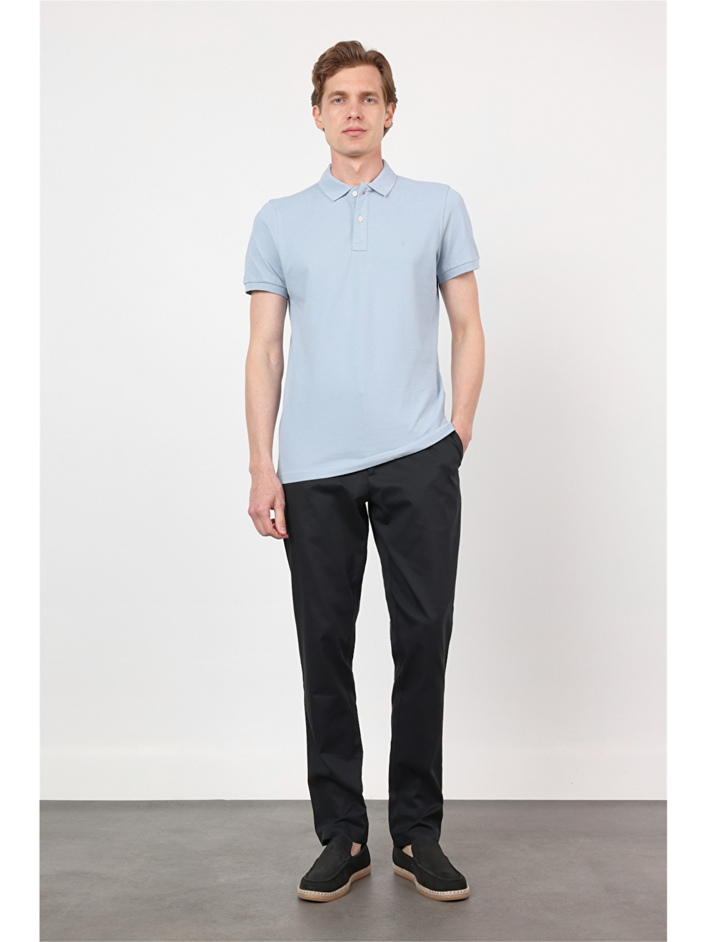 Turkuaz Yeşil Polo Yaka Kısa Kol Cepsiz Slim Fit Pamuklu Tişört 1011260154-1