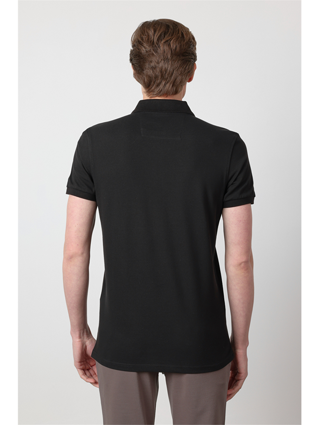 Siyah Polo Yaka Kısa Kol Cepsiz Slim Fit Pamuklu Tişört 1011260154-4