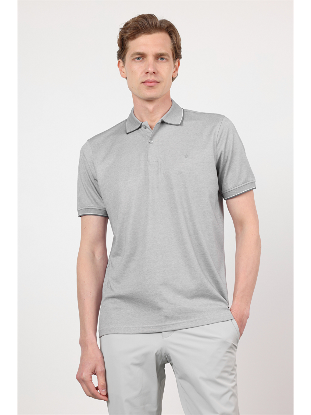 Lila Mor Polo Yaka Kısa Kol Cepsiz Comfort Fit Pamuklu Tişört 1011260153