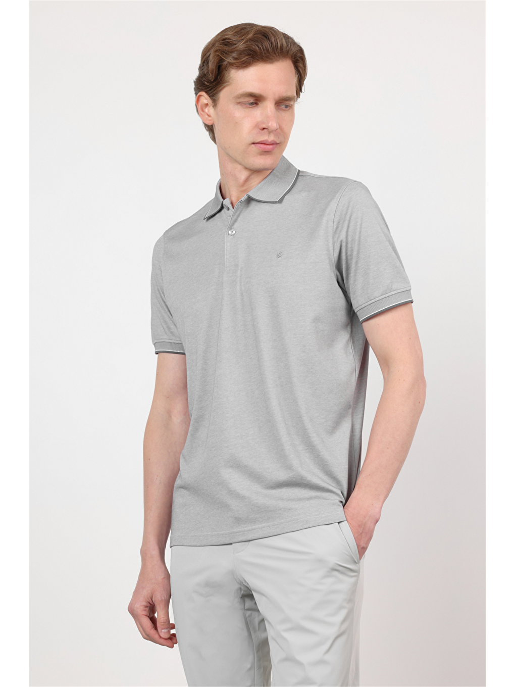 Lila Mor Polo Yaka Kısa Kol Cepsiz Comfort Fit Pamuklu Tişört 1011260153-2