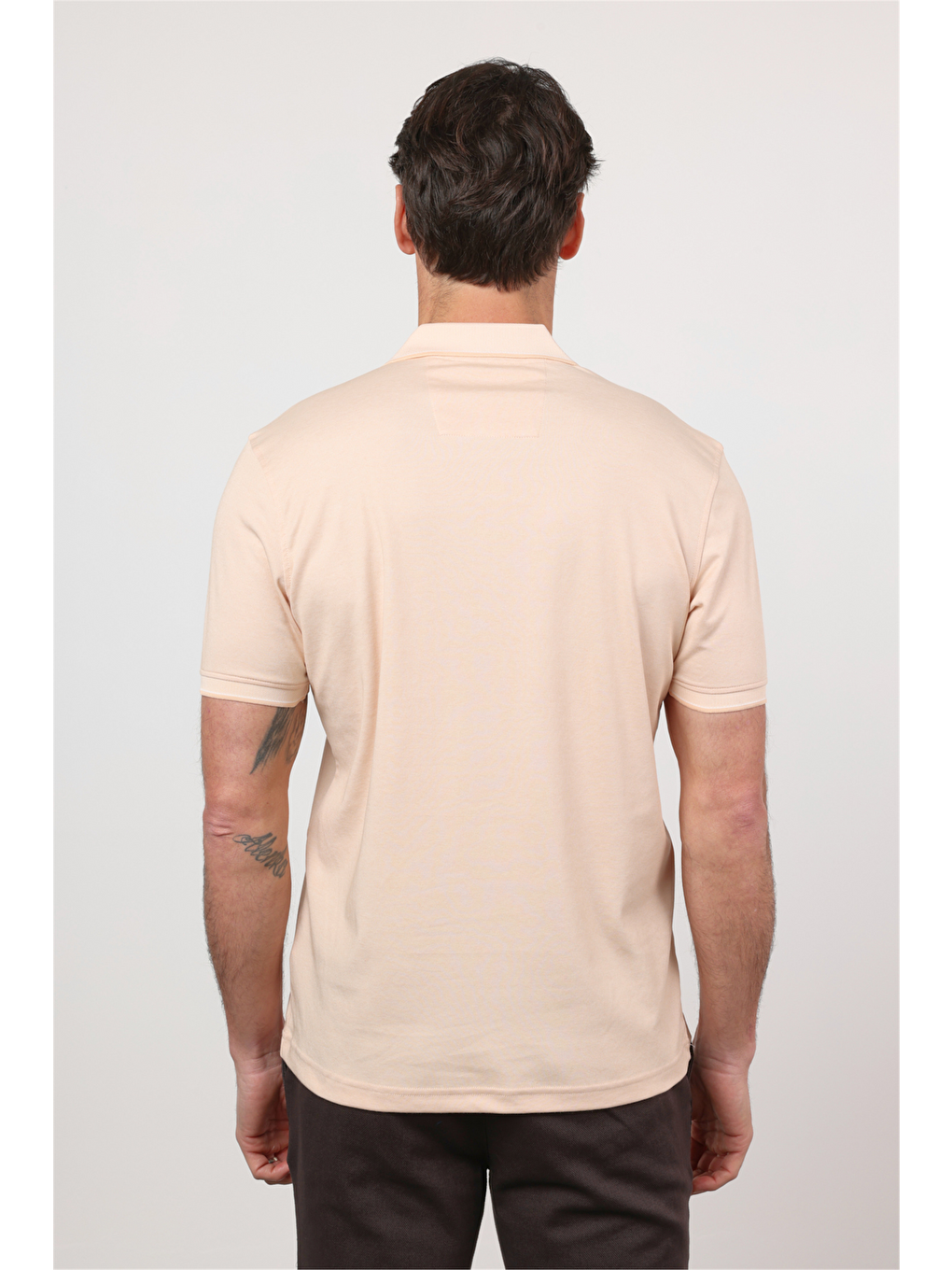 Bej Polo Yaka Kısa Kol Cepsiz Comfort Fit Pamuklu Tişört 1011260153-2