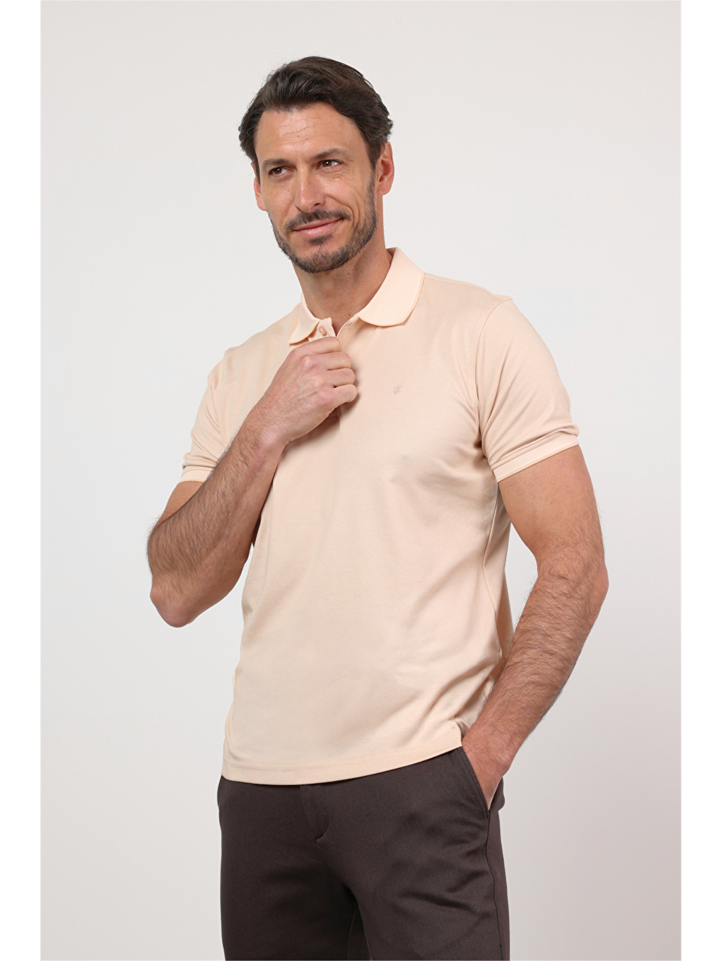 Bej Polo Yaka Kısa Kol Cepsiz Comfort Fit Pamuklu Tişört 1011260153-4