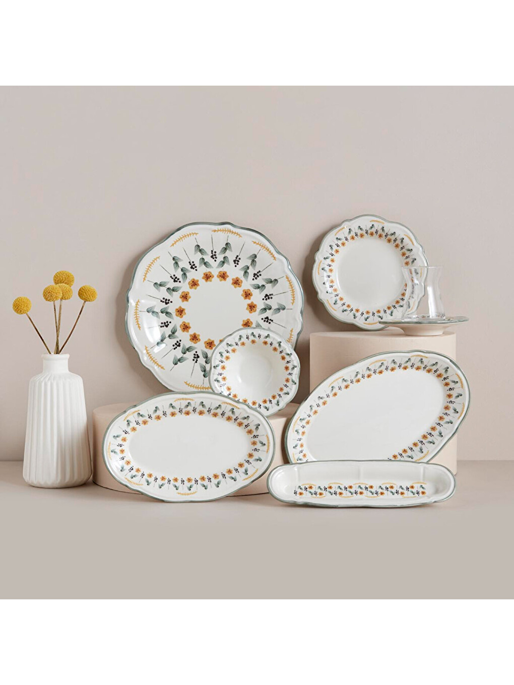 Adelina Stoneware 26 Parça 6 Kişilik Kahvaltı Takımı Yeşil-12