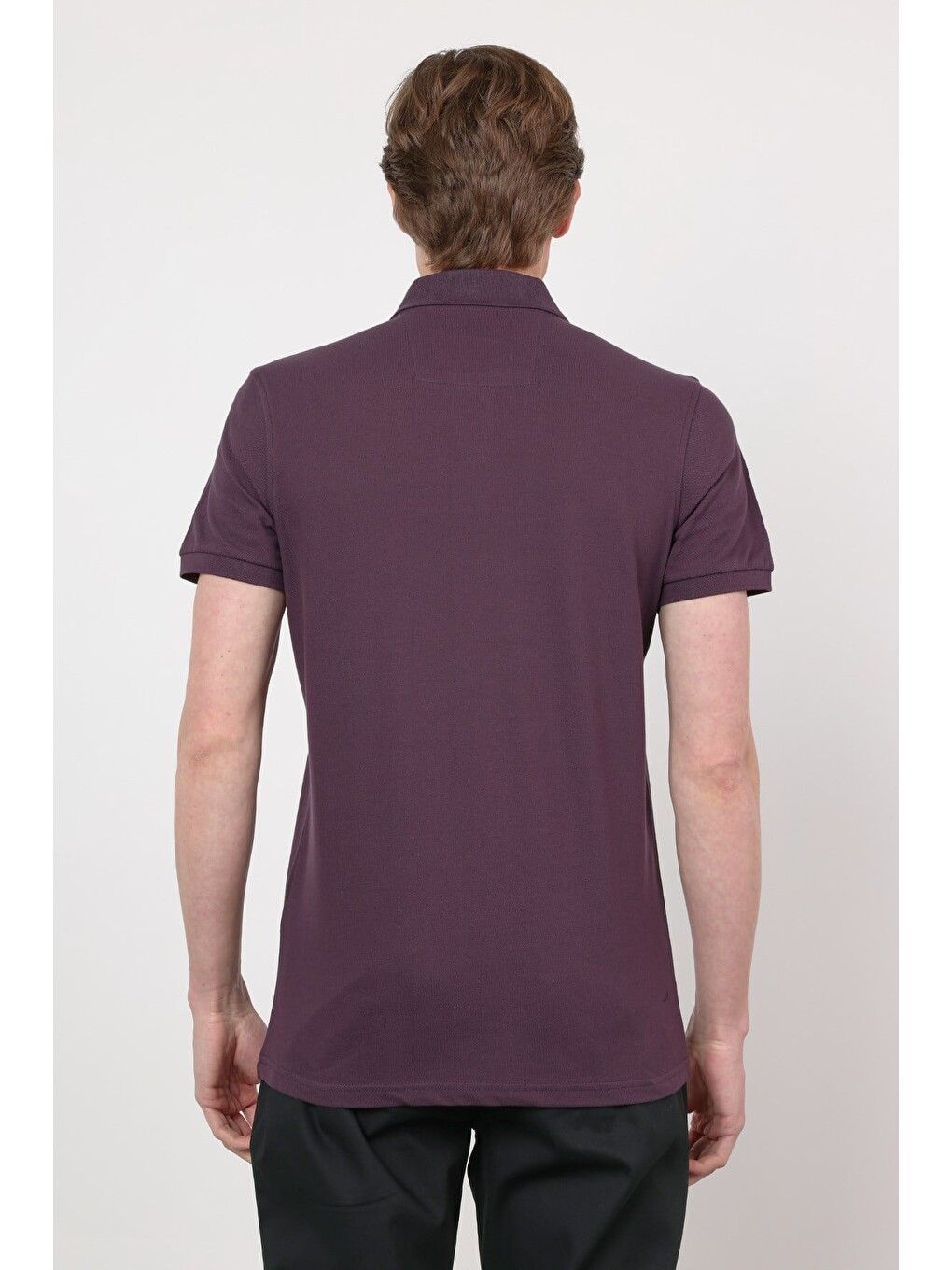 Mürdüm Mor Polo Yaka Kısa Kol Cepsiz Slim Fit Pamuklu Tişört 1011260154-4