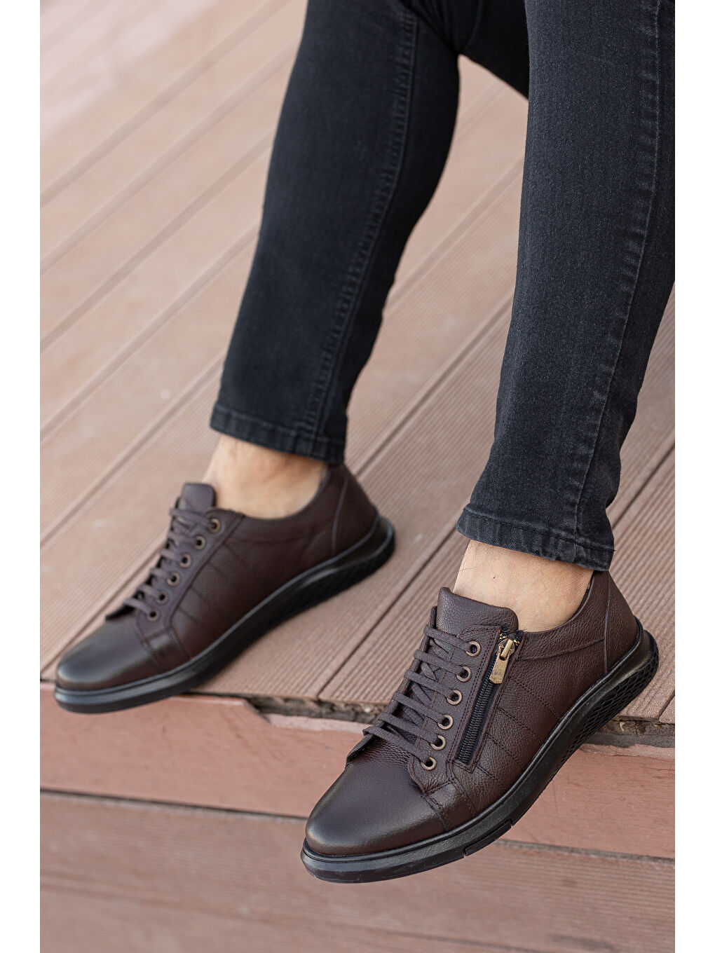 D262 Günlük Ortopedik Hakiki Deri Erkek Ayakkabı Kahverengi-3