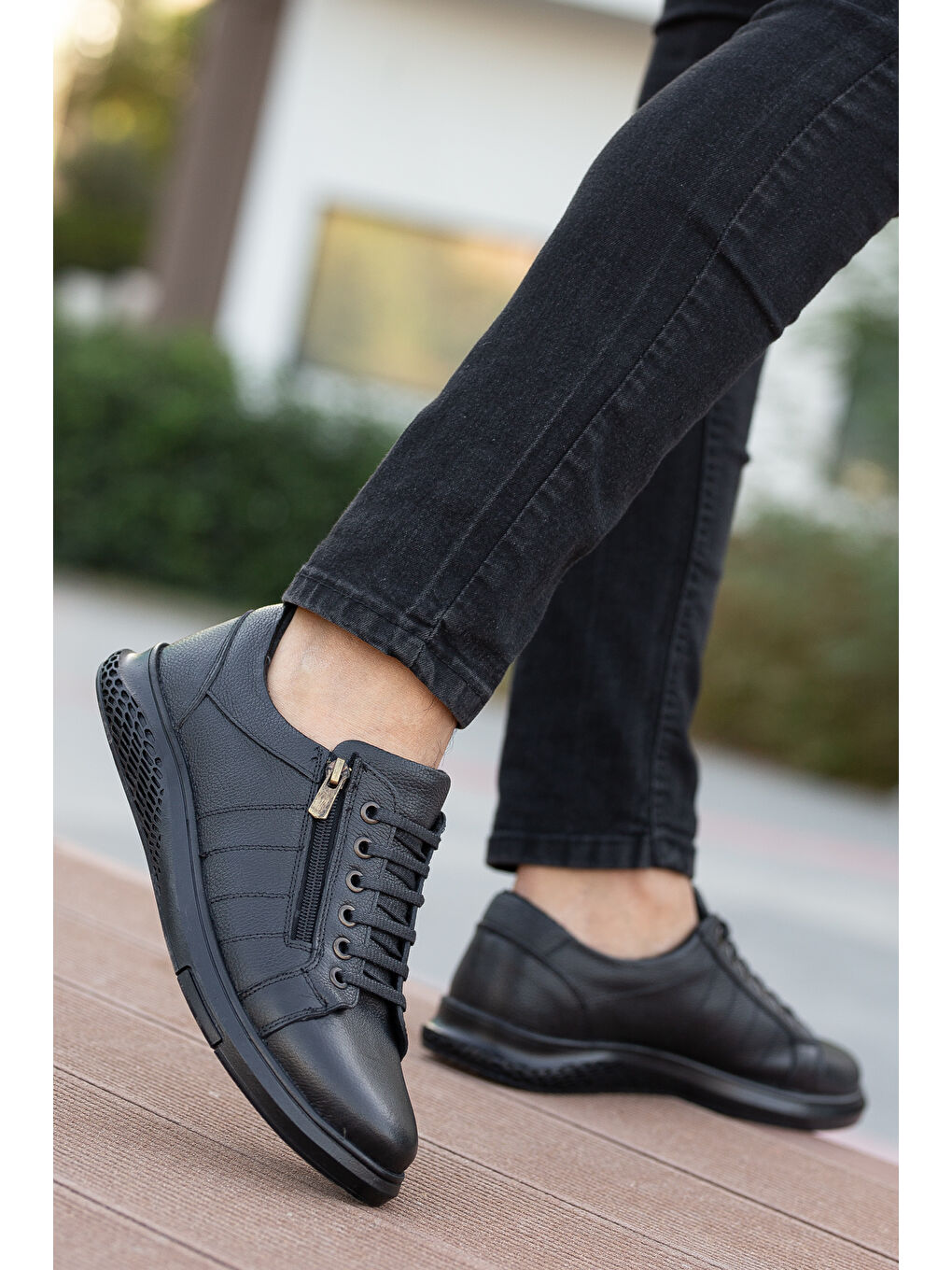 D262 Günlük Ortopedik Hakiki Deri Erkek Ayakkabı Siyah-1