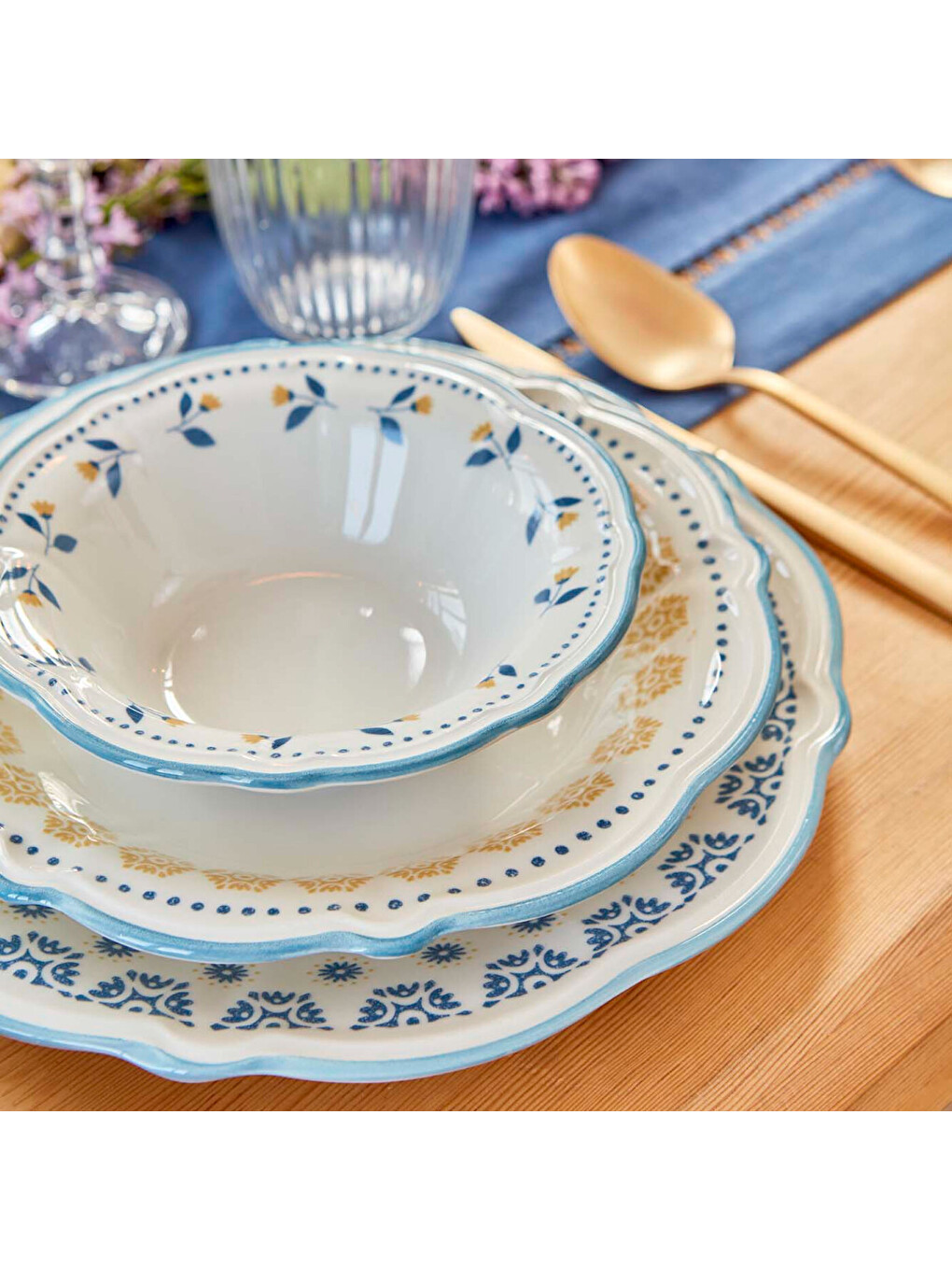 Mabel Stoneware 24 Parça 6 Kişilik Yemek Takımı Mavi-8