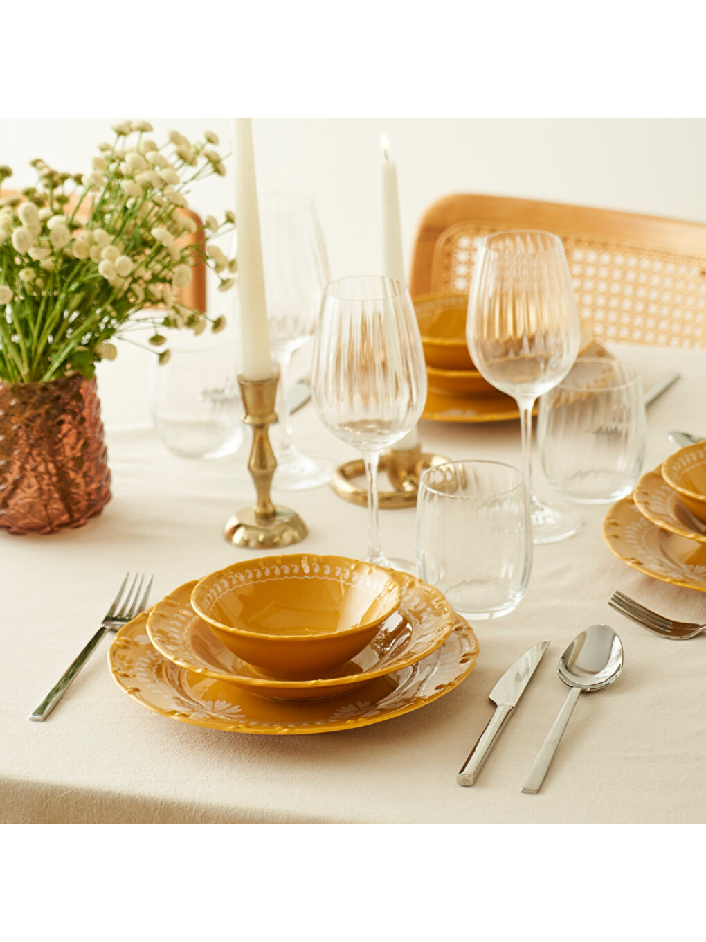 Sarı Indian 12 Parça Yemek Takımı Hardal-9