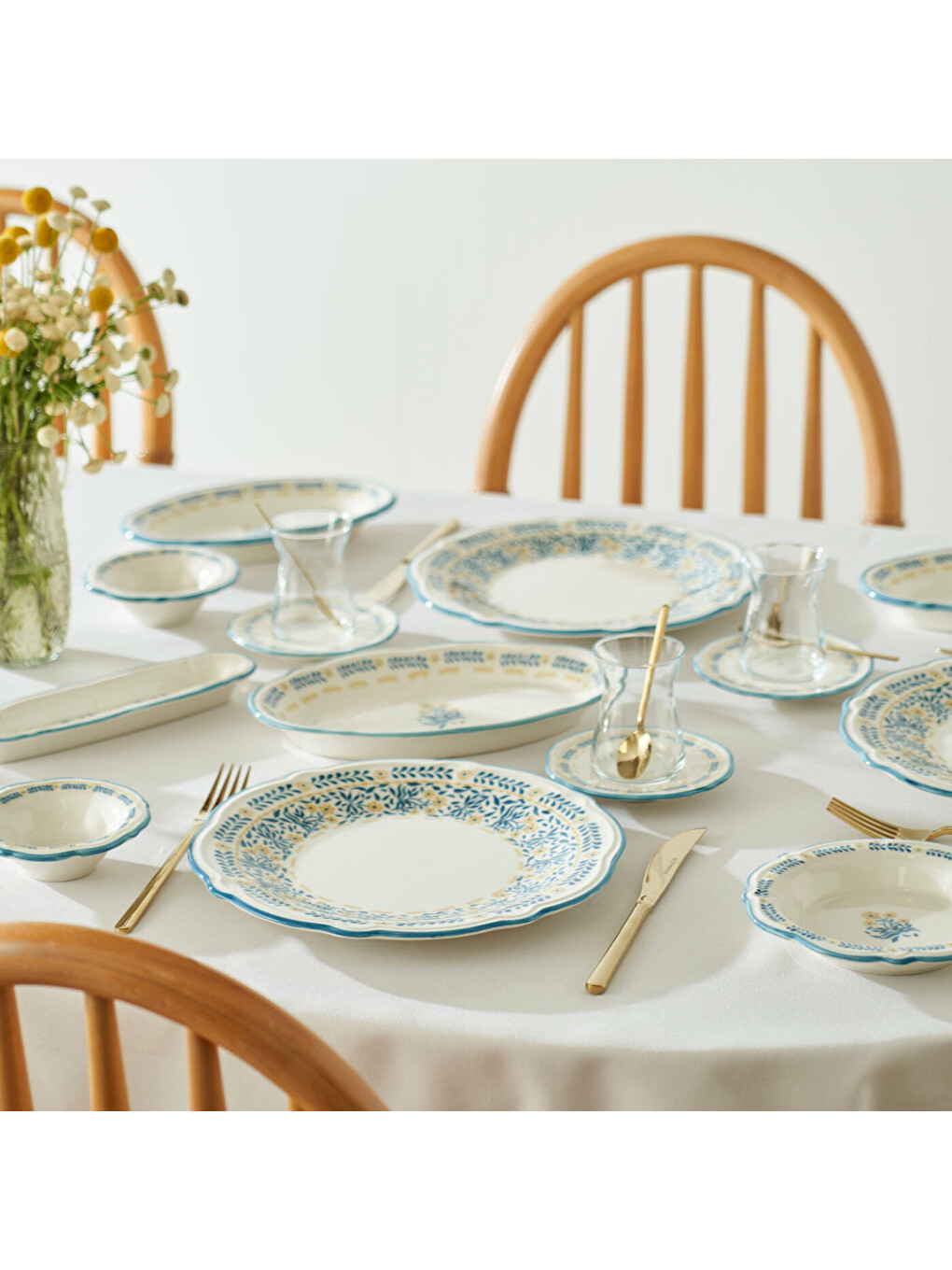 Liana Stoneware 26 Parça 6 Kişilik Kahvaltı Takımı Mavi-8