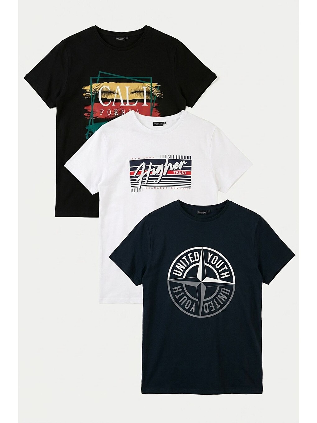 Lacivert Pamuklu Baskılı 3'lü Paket T Shirt 541s3
