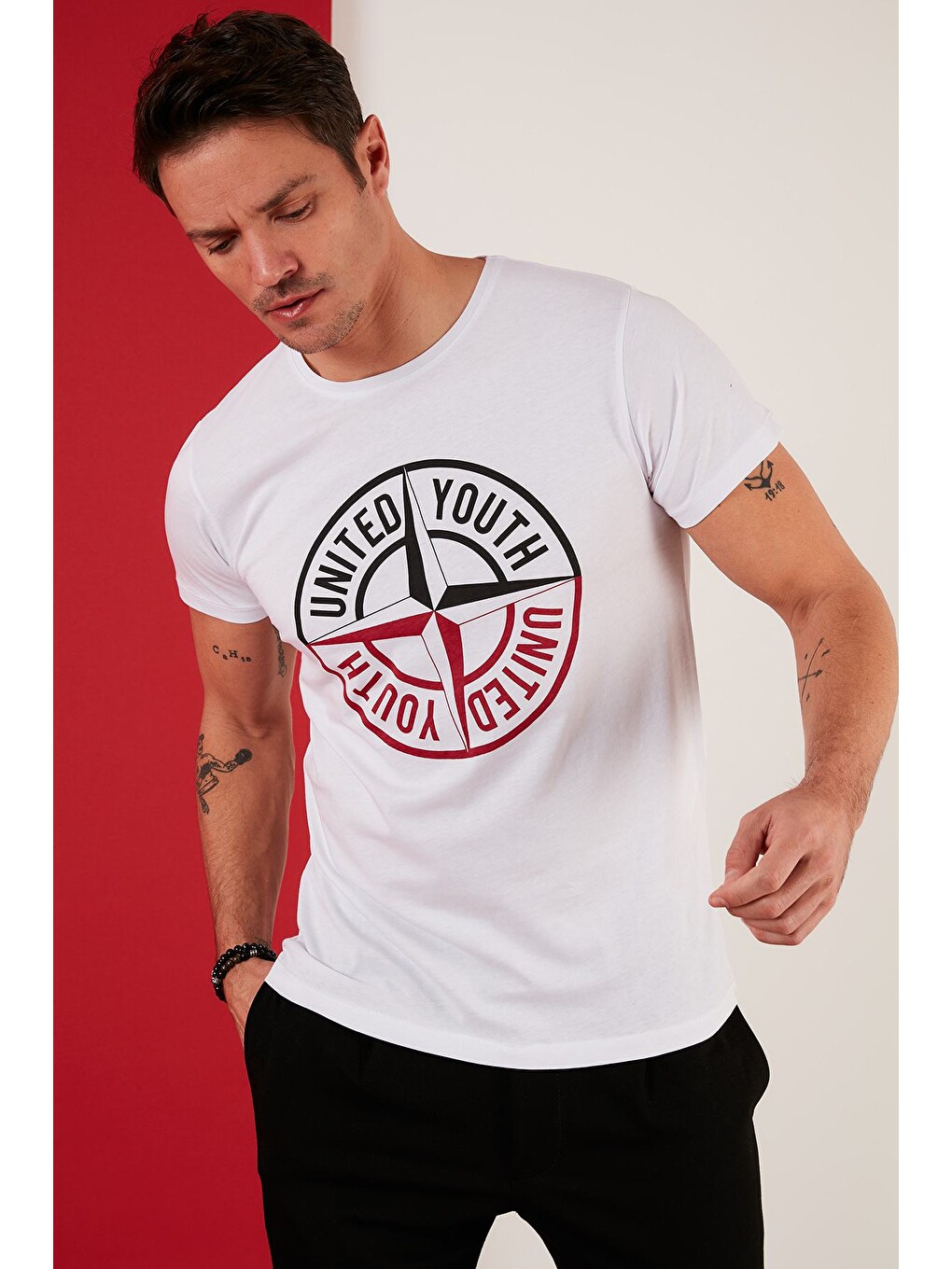 Beyaz Pamuklu Baskılı 3'lü Paket T Shirt 541s3-2