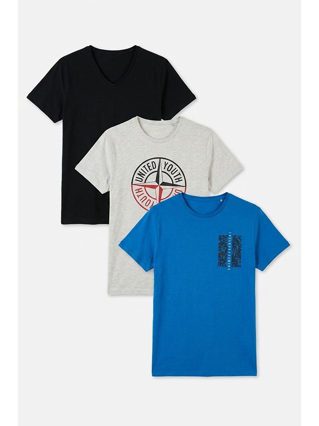 Siyah Pamuklu Baskılı 3'lü Paket T Shirt 541s3