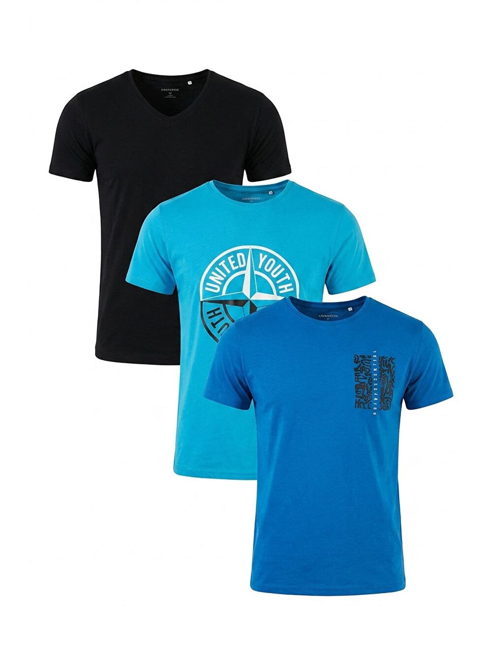 Mavi Pamuklu Baskılı 3'lü Paket T Shirt 541s3