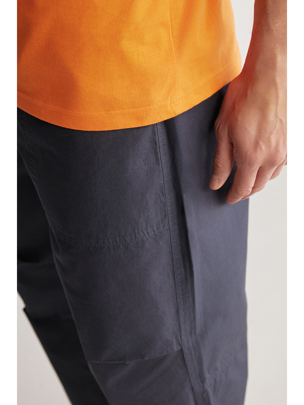 Erkek Oversize Fit %100 Organik Pamuk Kalın Dokulu Bisiklet Yakalı Turuncu Tişört-3