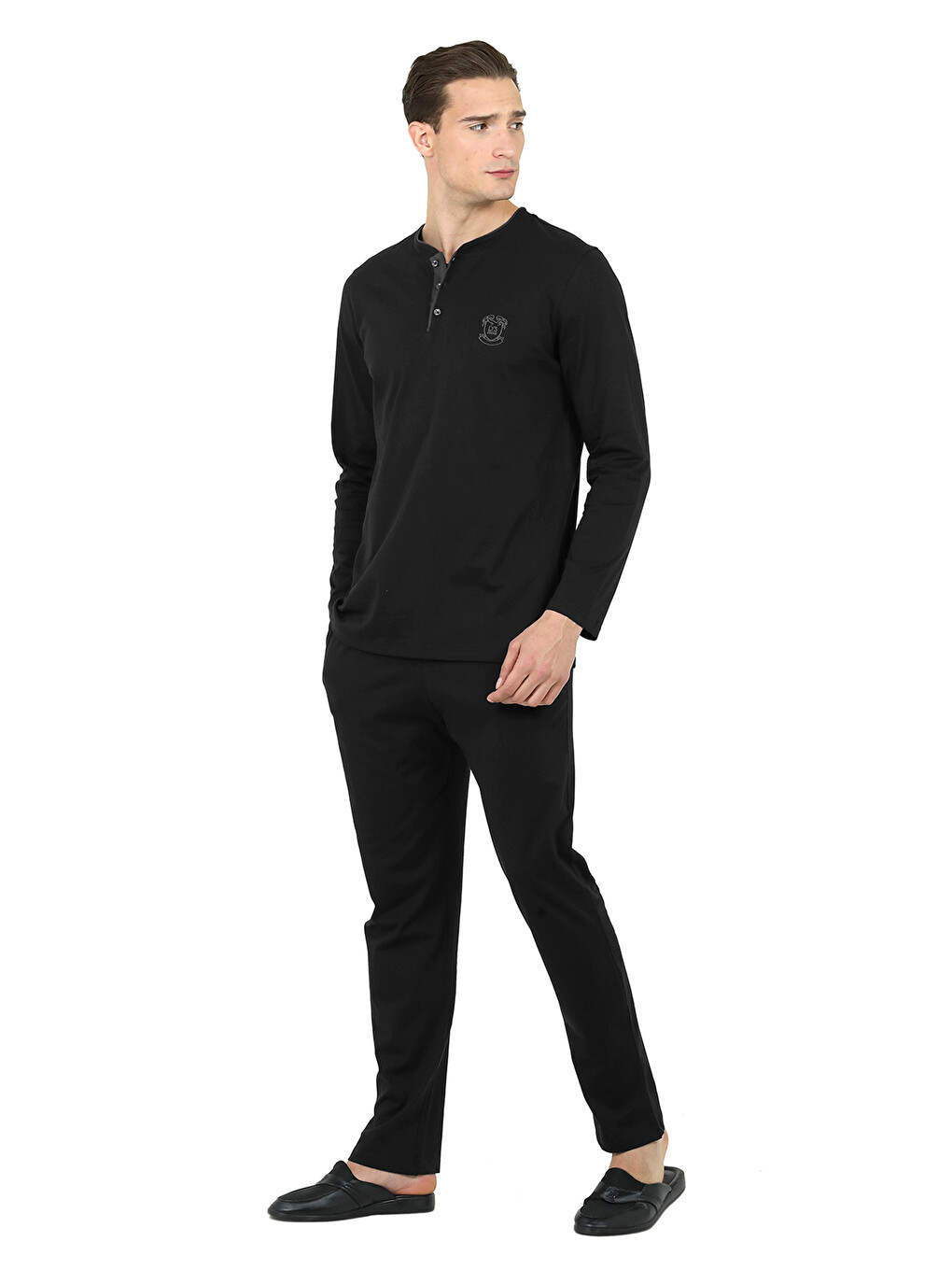 Siyah Regular Fit Pamuk Pijama Takımı