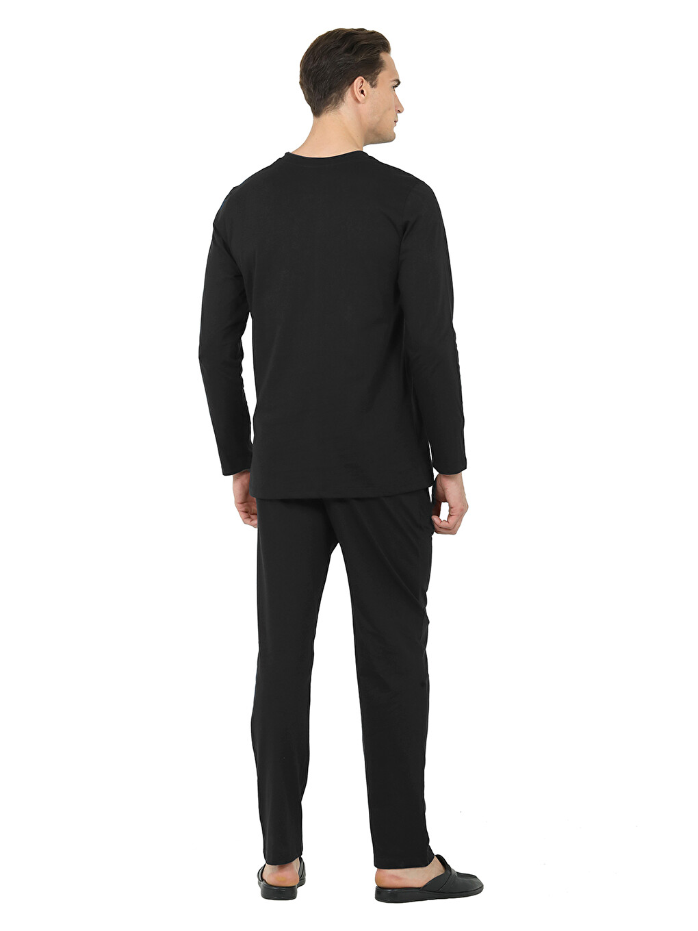 Siyah Regular Fit Pamuk Pijama Takımı-1