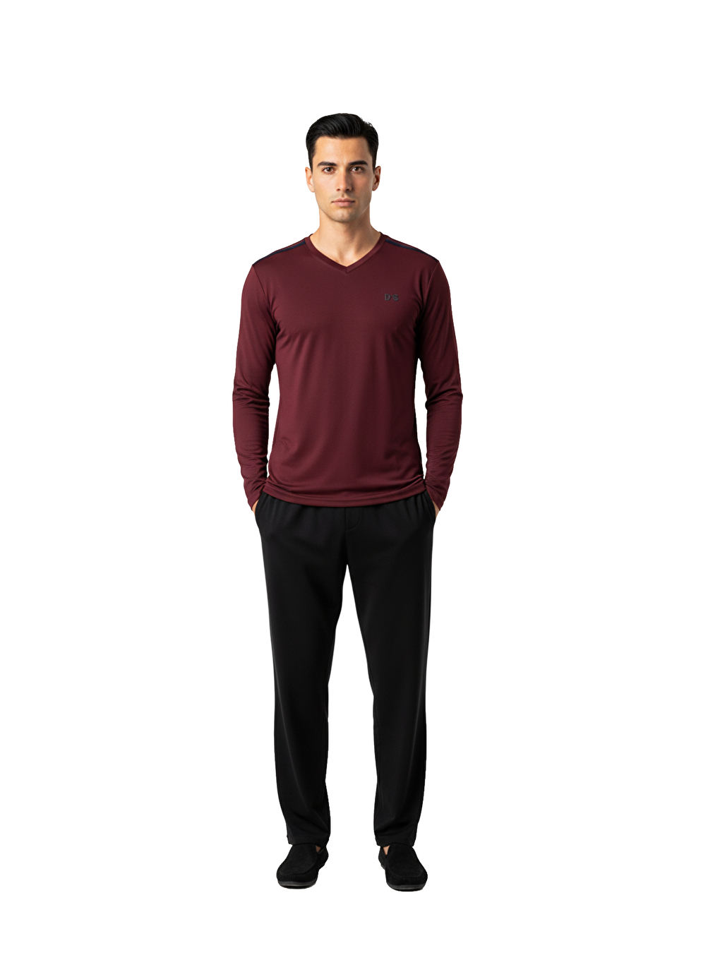 Maschio Pamuk V Yaka Pijama Takımı Bordo-1