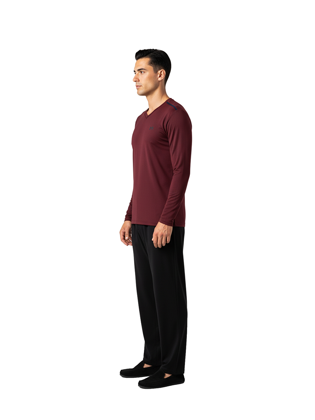 Maschio Pamuk V Yaka Pijama Takımı Bordo-2