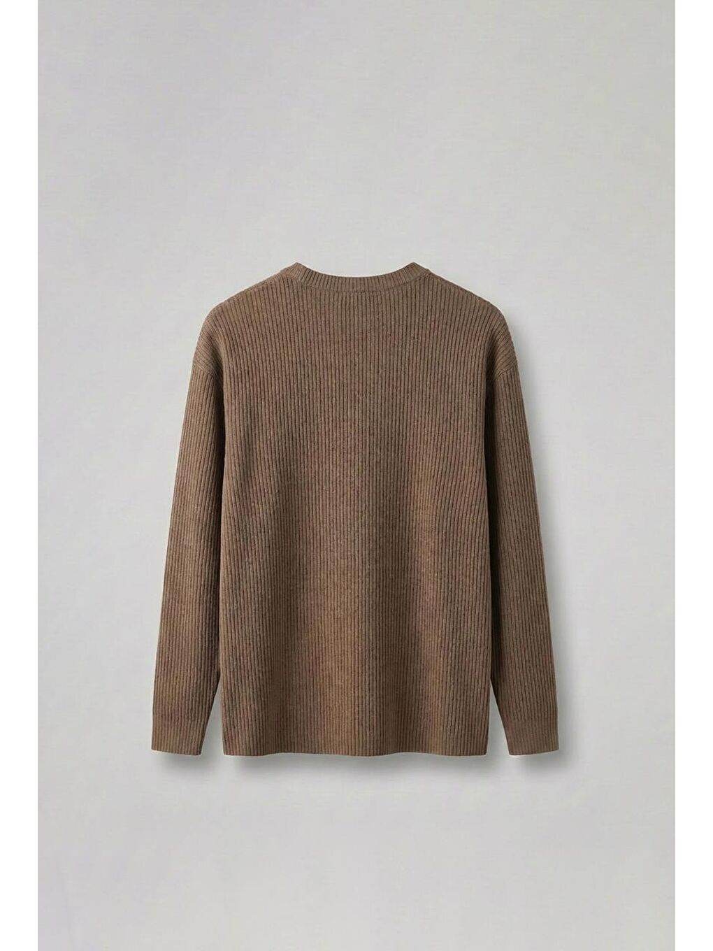 Erkek Rahat Kalıp Fitilli Uzun Kollu Sweatshirt Kahverengi-1