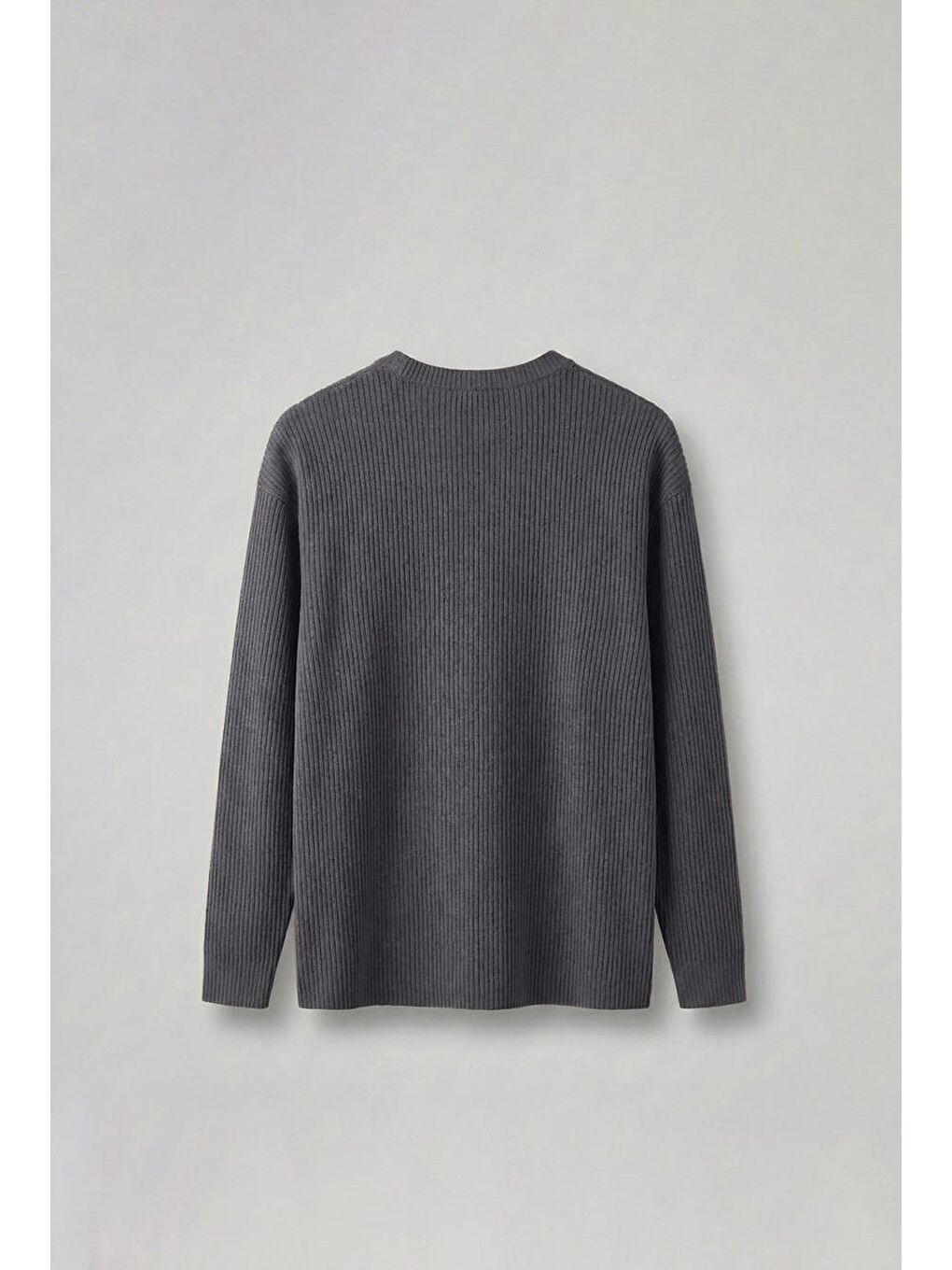 Gri Erkek Rahat Kalıp Fitilli Uzun Kollu Sweatshirt Füme-1