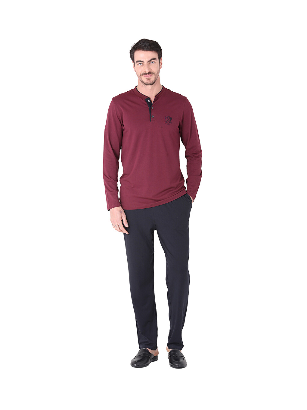 Pijama Tk.yarım Patlı Uzunkol Bordo