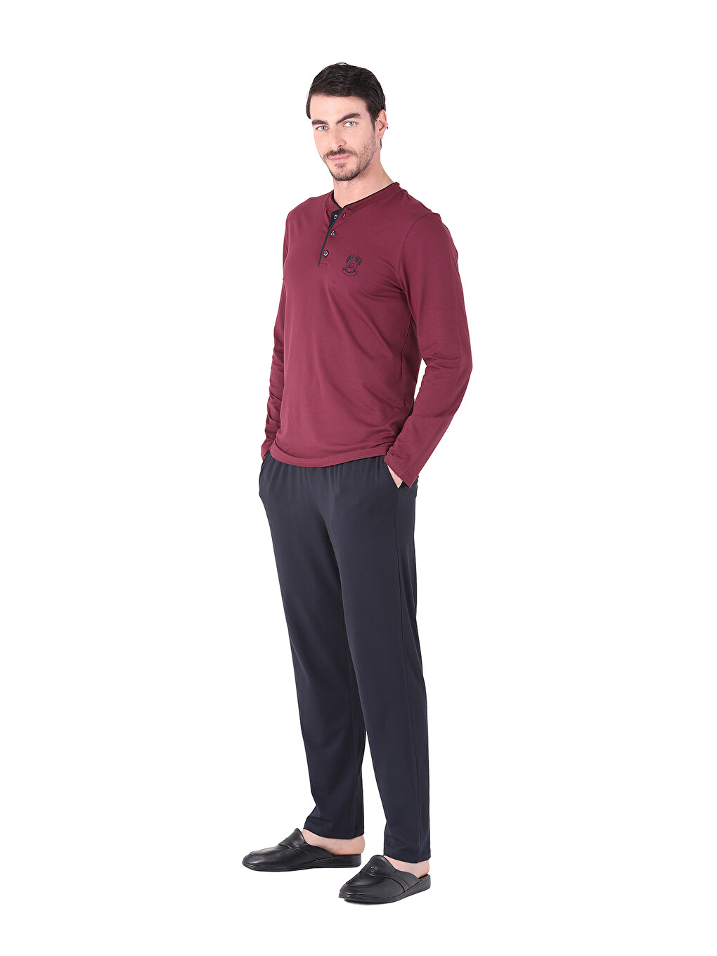 Pijama Tk.yarım Patlı Uzunkol Bordo-1