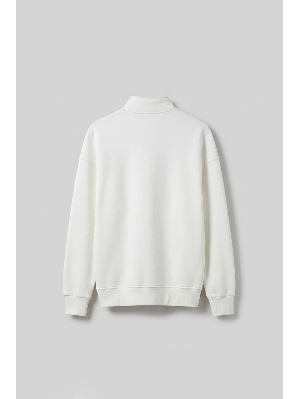 Erkek Oversize Yarım Fermuarlı Dik Yakalı Baskılı Sweatshirt Ekru-1