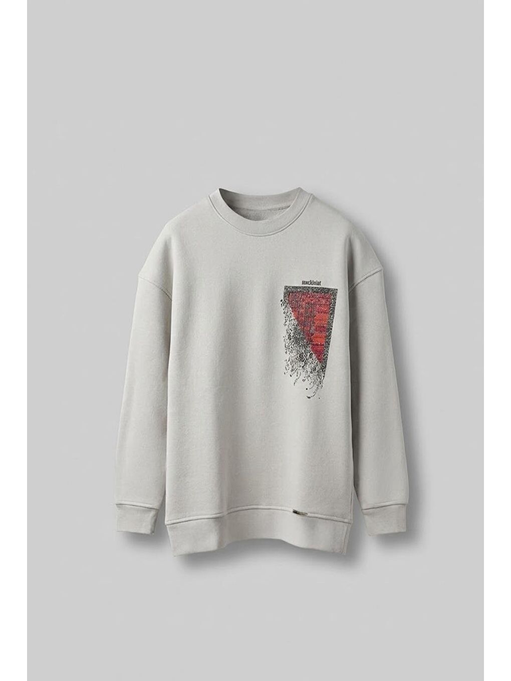 Erkek Oversize Desen Yamalı Sweatshirt Gri