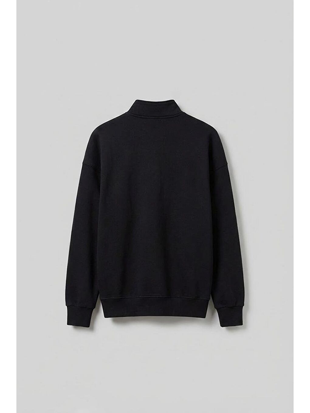 Erkek Oversize Yarım Fermuarlı Dik Yakalı Baskılı Sweatshirt Siyah-1