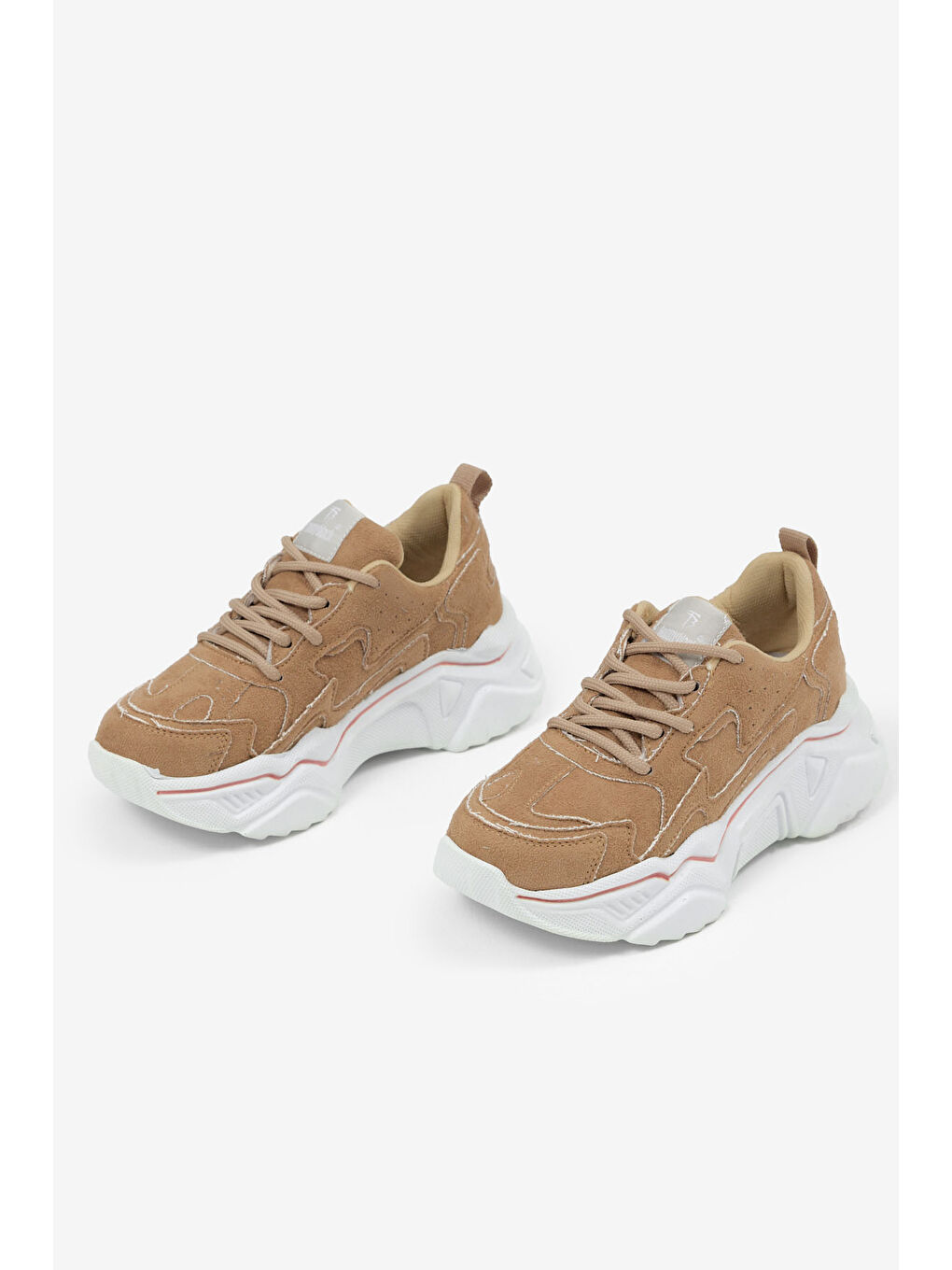 Bej Kadın Vizon Rahat Kalıp Yüksek Taban Bağcıklı Spor Ayakkabı-4