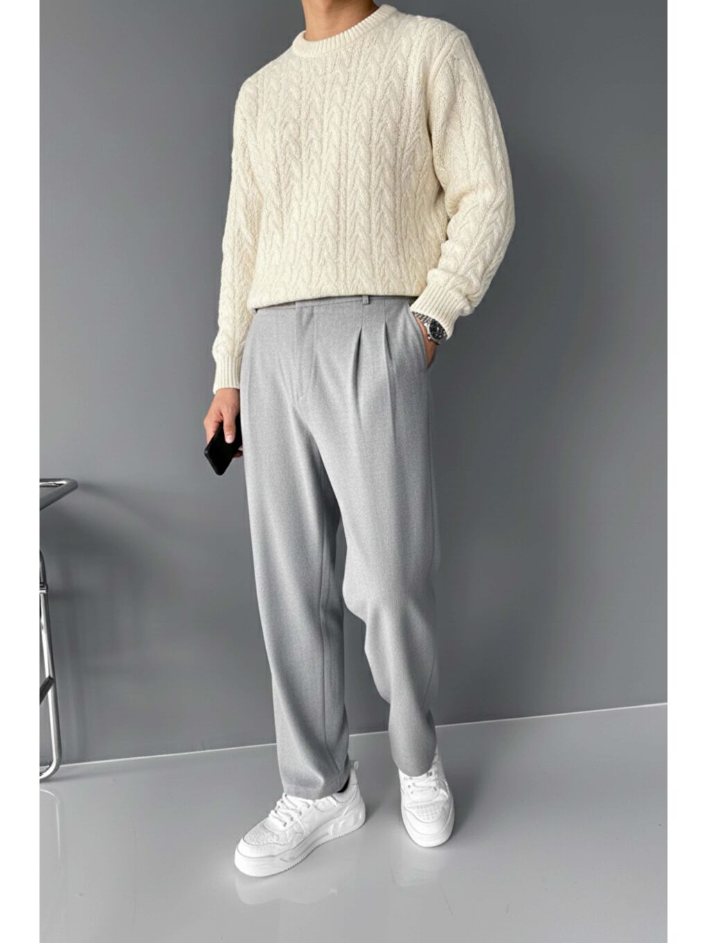 Baggy Fit Kumaş Erkek Pantolon Gri