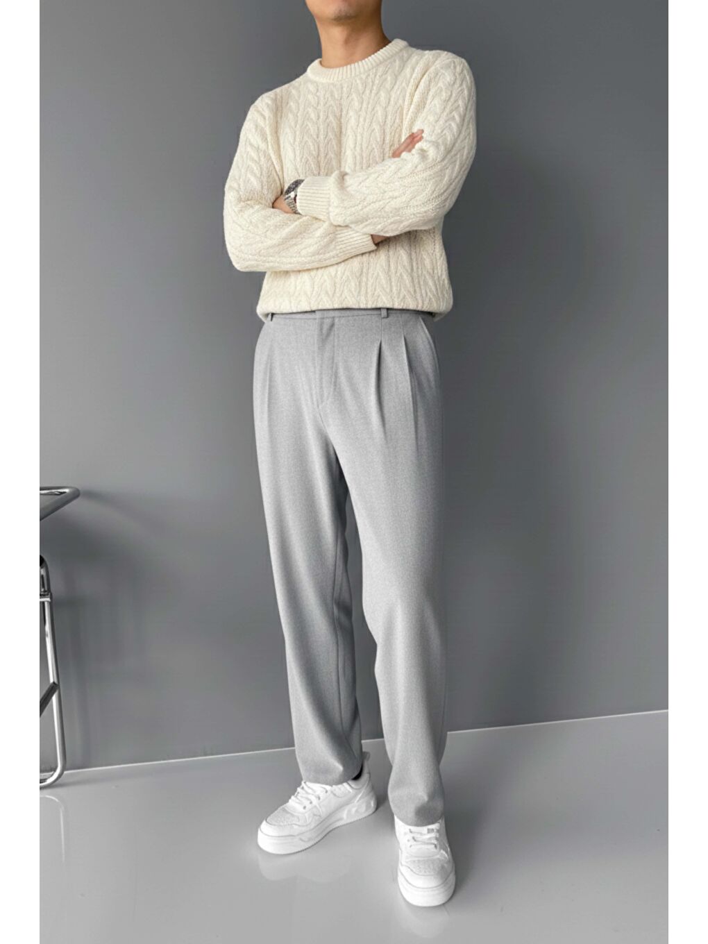 Baggy Fit Kumaş Erkek Pantolon Gri-1