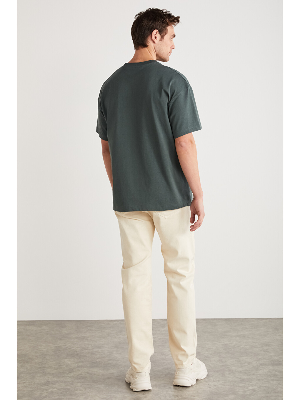 Yeşil ANTONIO Erkek Baskı Detaylı %100 Organik Pamuk 3 İplik Örme Oversize YEŞİL T-Shirt-5
