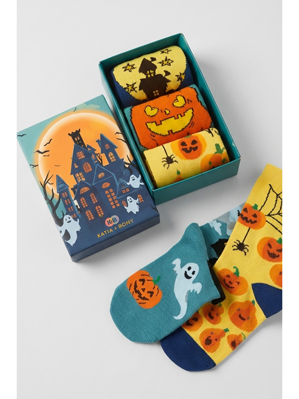 Lacivert Çocuk 3'Lü Halloween Desenli Kutulu Soket Çorap-2